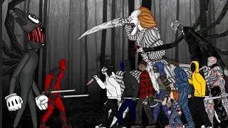 Cartoon Mouse And Deadpool Vs Slenderman,Jeff The Killer,Jason,Hoodie,Michael Myers,It,Eyeles Jack..