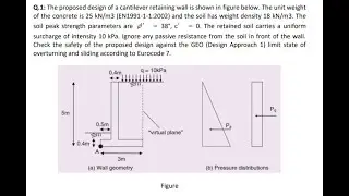 A proposed design of a cantilever retaining wall is shown | Check the safety Design Approach 1 | GEO