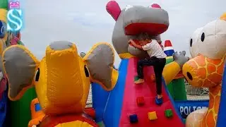 Tim and Emma on the trampolines! Tim got a donkey ?! Fun video for kids