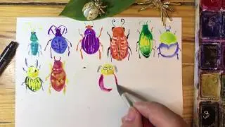 ЖУКИ. Рисование для детей и взрослых. Акварельные упражнения.
