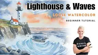 EASY Stormy Lighthouse: Crashing Waves & Dramatic Sky | Watercolor Tutorial