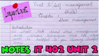 Self Management Skills Hand Written Notes Unit 2 Sumita Arora | IT 402 Class 10 Hand written Notes