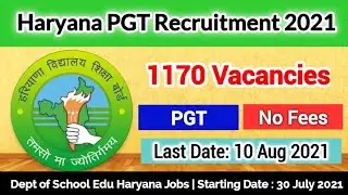 Haryana Recruitment 2021 | Haryana PGT Recruitment 2021 | Haryana Teacher Vacancy 2021 #haryana #job