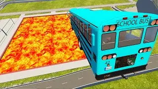 Cars Jumps Into Lava Pools Monster Truck, School Bus, Tank – BeamNG.Drive
