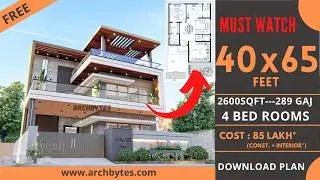 40x65 House Design 3D | 2600 Sqft | 290 Gaj | 4 BHK | Terrace Garden | 12x20 Meters | Archbytes