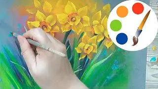 OneStroke, Painting yellow daffodils with a flat angle brush