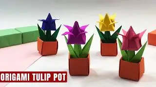 How to Make a Miniature Origami Tulip Pot | Easy Paper Flower Craft for Women‘s Day Gift Ideas