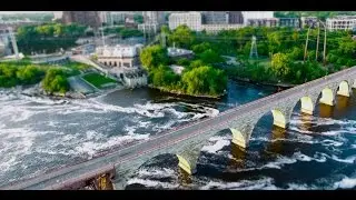 Minneapolis Stone Arch Bridge Drone Tilt Shift Time Lapse