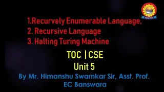 TOC | Unit 5 | Topic 32 | Title Recursive Enumerable language, Recursive language and Halting TM |