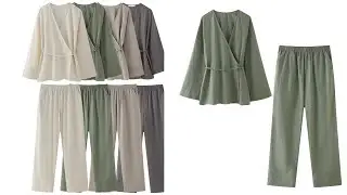 Women's Set 2024 New Fashion Female Trousers Spring Summer Double Placket Kimono Style Top for Women