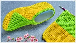 👌ЯРКИЕ ТАПОЧКИ СЛЕДКИ СПИЦАМИ!!!👍 МК для начинающих