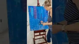 Cityscape Oil Pastel Painting on Hardiebacker Board #abstractoilpainting #cityscapepainting #shorts