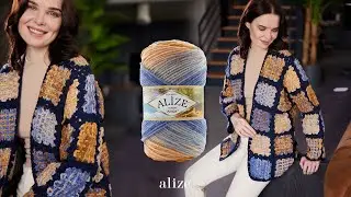 Weave Chain Stitch Motif Cardigan with Alize Burcum Batik