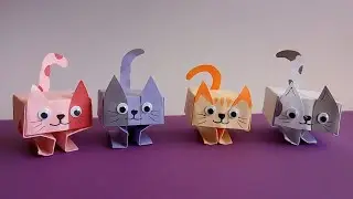Оригами котики: подвижная игрушка антистресс из бумаги • Origami Cat Antistress Fidget Toy DIY