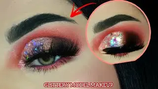 Red Glitter Model Eye Makeup w/ Cutcrease  | Step-by-step for Beginners |