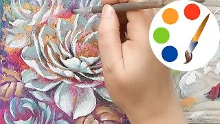 OneStroke, Painting flowers on a glitter background with the flat angle brush