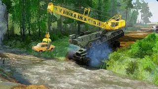 MudRunner - $1,000,000 CRANE TRUCK Drowning in River! (Rescue Fail)