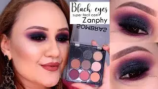 Black Eyes fácil com paleta de sombras Zanphy | Black Smokey Eyes - easy
