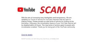 SCAM YT Support emails. The Monetization feature of your YouTube channel disabled within 24 hours.