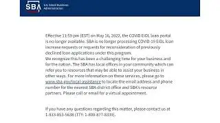 BREAKING! SBA COVID EIDL loan portal is no longer available 🛑