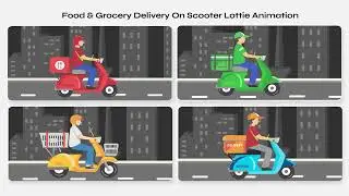 Food & Grocery Delivery On Scooter Lottie Animation Pack Studious31 