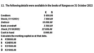 Calculating the working capital as at that date