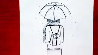 How to draw a girl with umbrella |girl drawing step by step | rainy scanery pencil drawing