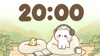 20 Minute Timer 🌧️🐱 | Rain Sound Study Timer for Classroom Focus