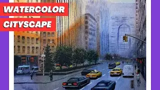 Realistic New York watercolor painting process