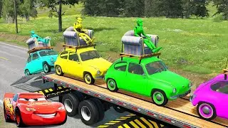 Flatbed Trailer Cars Transporatation with Truck - Pothole vs Car - BeamNG.Drive 