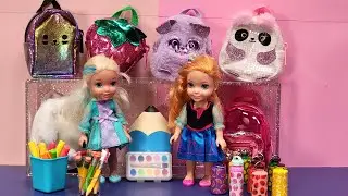 Back to school shopping ! Elsa & Anna toddlers - Barbie dolls - backpack - lunch bag 