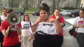 Julia speaks to BAMN contingent at April 10, 2013 Immigrant Rights March on Washington