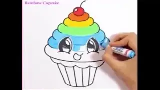 how to draw a rainbow cupcake CUTE + EASY