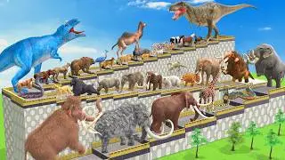 EPIC GIGA T-REX RUN - The Ultimate Battle 44 Wild Animals vs Dinosaur Animal Revolt Battle Simulator