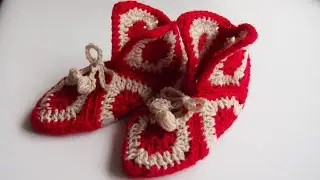 Тапочки из квадратов. Как связать сапожки крючком. Схемы  Урок 289   Slippers from crochet motifs