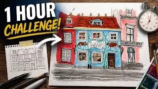 Urban Sketching CHALLENGE: Drawing a Blue Storefront in 1 HOUR with Unexpected Results!
