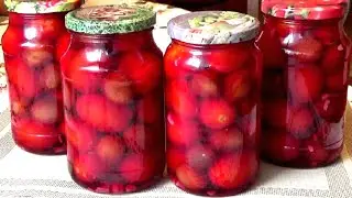 Помидоры со сливами в литровых банках. Рассол по вкусу как молодое, вкусное, ароматное вино