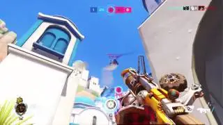 Overwatch Junkrat shooting Pharah out of the sky