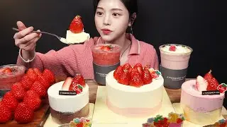 SUB)Strawberry Dessert Party!🍓🍰 Chocolate Cheese Cake Mukbang Asmr Real Sound