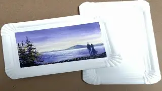 Как нарисовать романтик вечер на одноразовой тарелке. Акрил.Sunset on disposable plate.