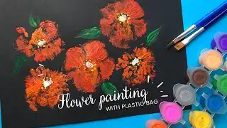 Painting hacks!! How to paint flowers with PLASTIC BAG 😱 (No skill needed) #easyflowerpainting