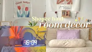 SHOPEE HAUL ROOM DECOR AESTHETIC 2021 EPS #3 : wall hanging, sarung bantal gingham, sunset lamp 🤎✨