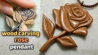 Making wood carving rose flower pendant using pear wood🌹