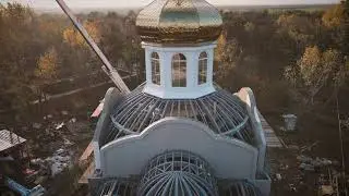 Установка купола и креста на православный храм. Сьемка c дрона DJI MAVIC AIR2