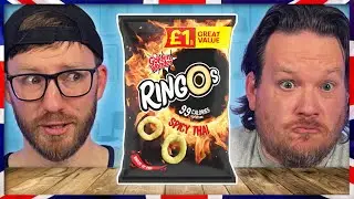 Americans Try Various Flavors Of Golden Wonder "Ringos"!