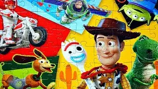 Toy Story 4 Forky Woody and friends collect puzzles for children Toy Story