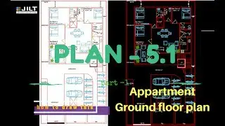 How to Create complete 2D House plan 5-1 (APARTMENT GROUND FLOOR) for beginners with all commands