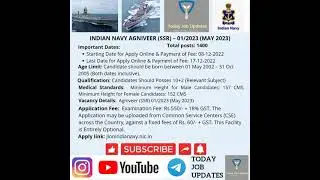 @todayjobupdates8454 Indian Navy Agniveer (SSR) – 01/2023 (May 2023) – Apply Online for 1400 Posts