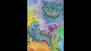"Чеширский кот и гусеница Абсолем" Рисуем гуашью