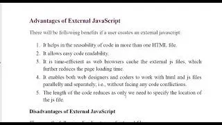 Advantages and disadvantages of  External javascript